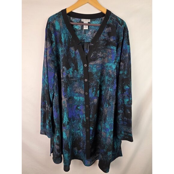 Catherines Women's Top Plus Size 4X Green V-Neck Long Sleeve Button Down Blouse - Picture 1 of 15